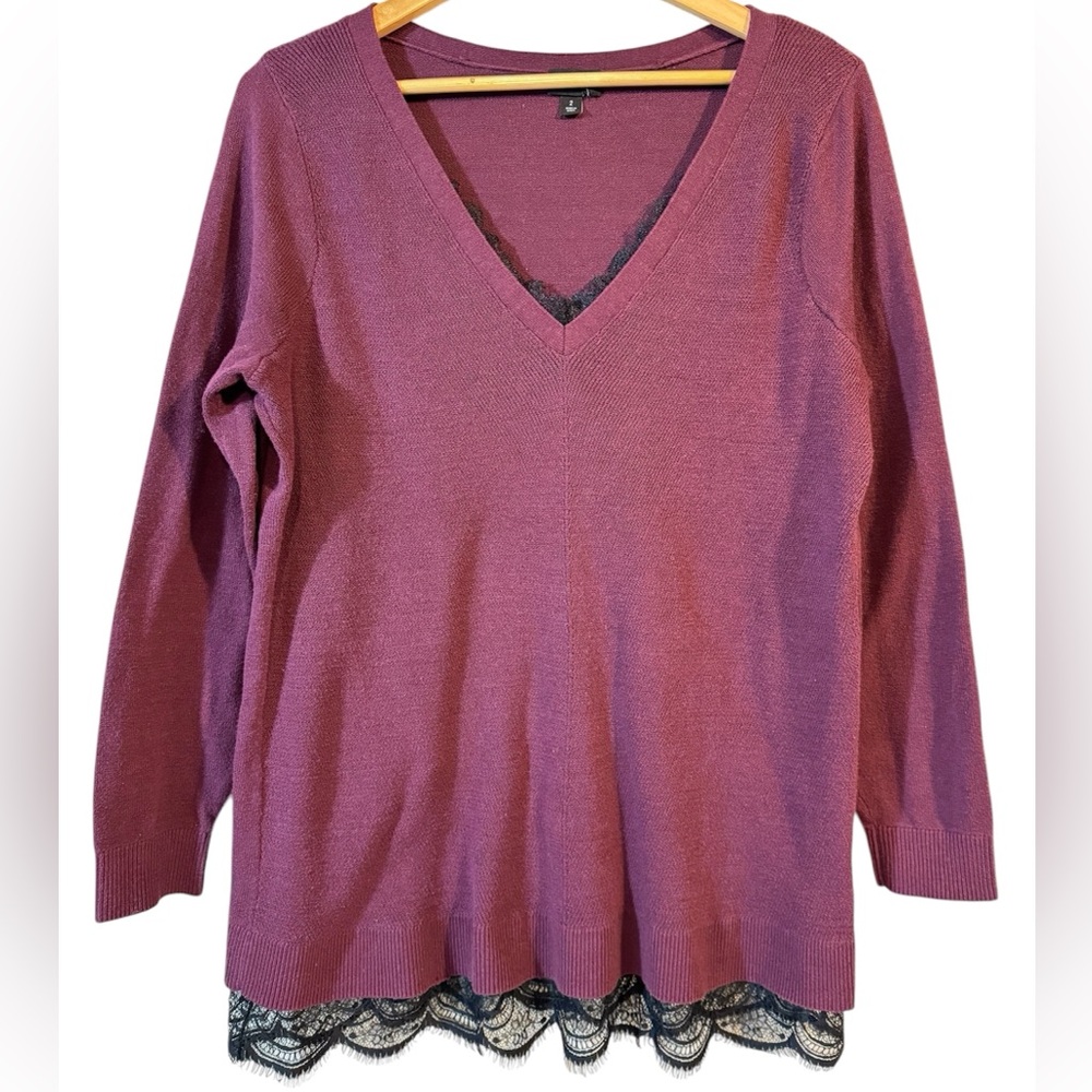 Torrid Burgundy Cotton Blend V-Neck Lace Trim Sweater | Women's 2X
